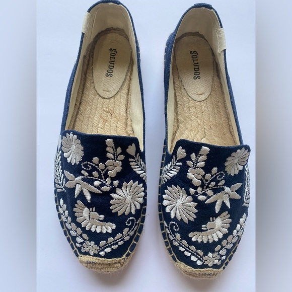 Soludos Ibiza Boho Floral Embroidered Espadrilles Navy Blue Size 9 - Picture 4 of 12